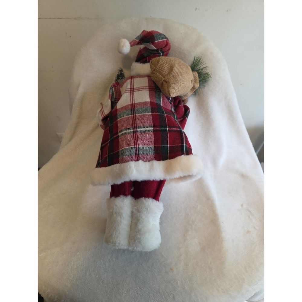 Vintage Santa Claus Figurine w/ Plaid Coat & Tree–Christmas Holiday Decor-17 in - Picture 6 of 11